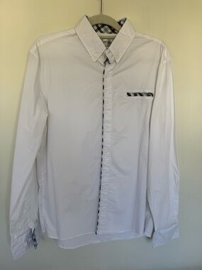 Tomsware Men's White Long-Sleeve Button-Up Shirt with Contrast Trim